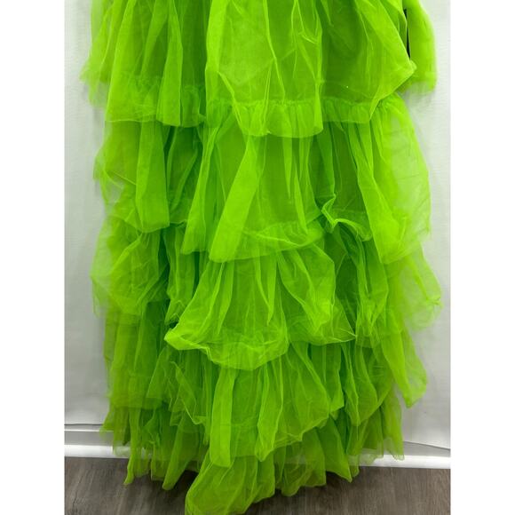 NWT Lulus Womens Cocktail Maxi Dress Sleeveless Ruffle Tiered Lace Green Size L - Picture 6 of 10